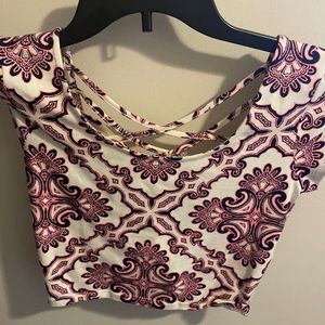 Hot pink black & cream crop top
